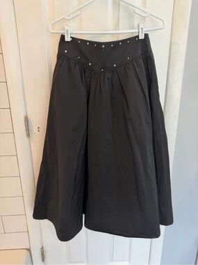 Cider Black A-Line Midi Skirt with Stud Detail